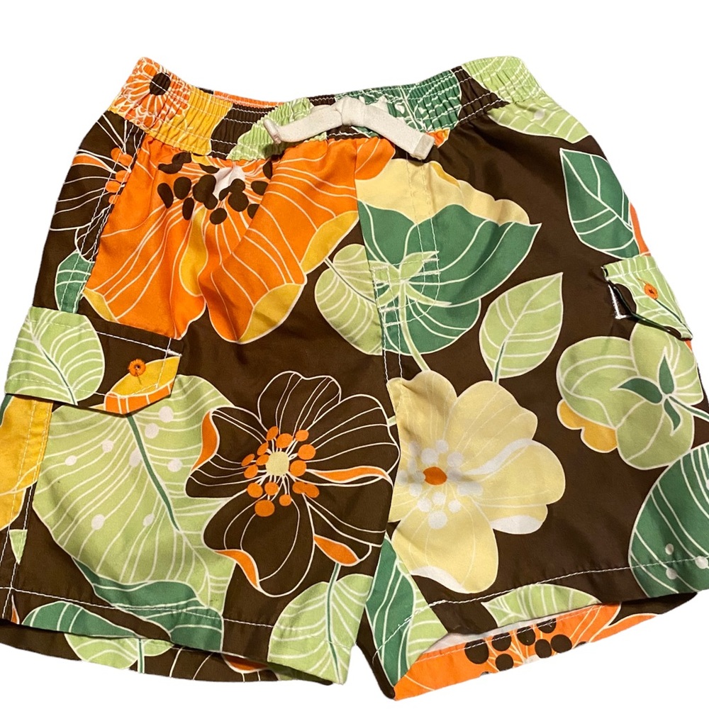 Baby Gap Swim Bottoms‎ Shorts Trunks Floral Tropical Print Brown